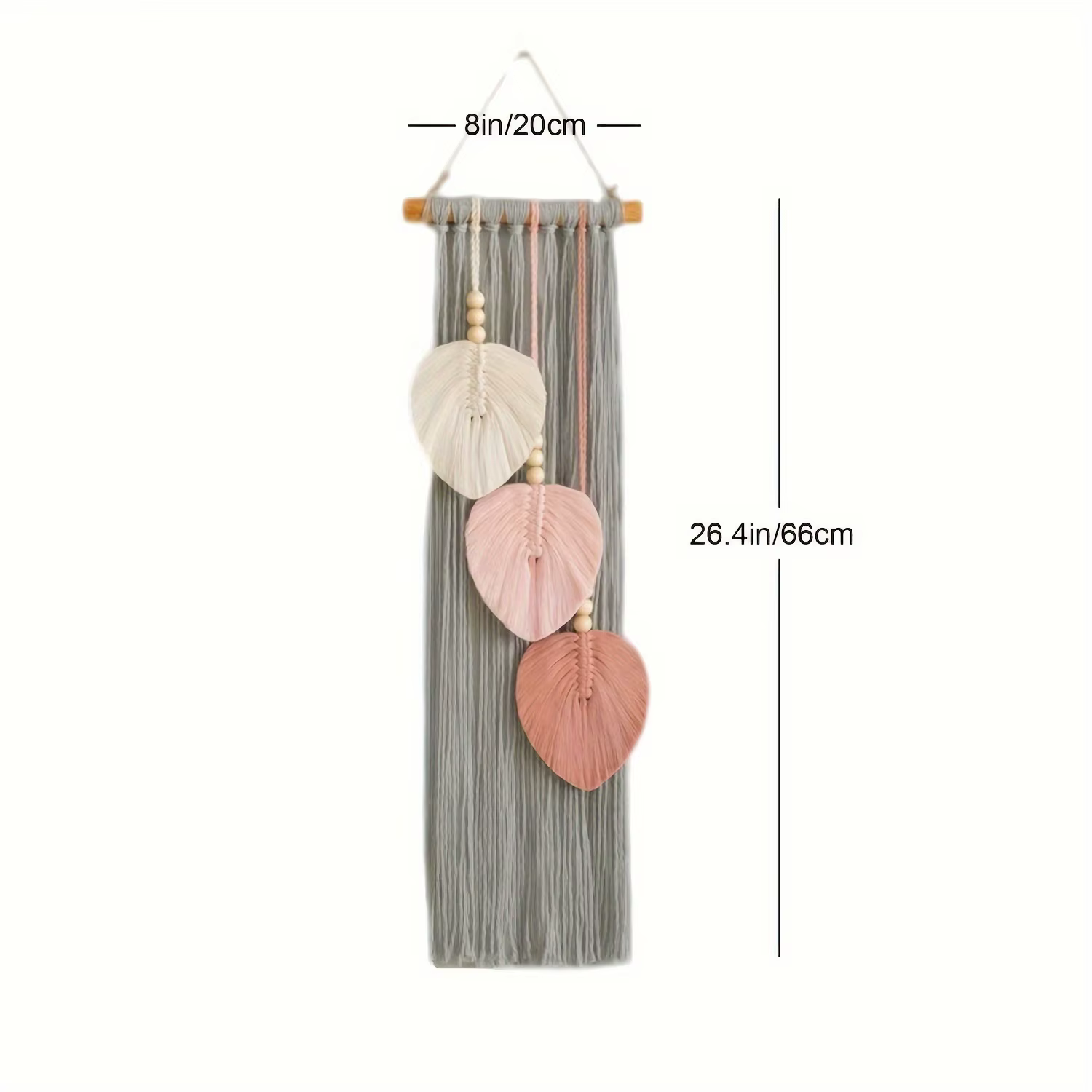 Tapisserie murale en macramé à motif de feuilles bohèmes, tissée à la main avec des perles en bois, 