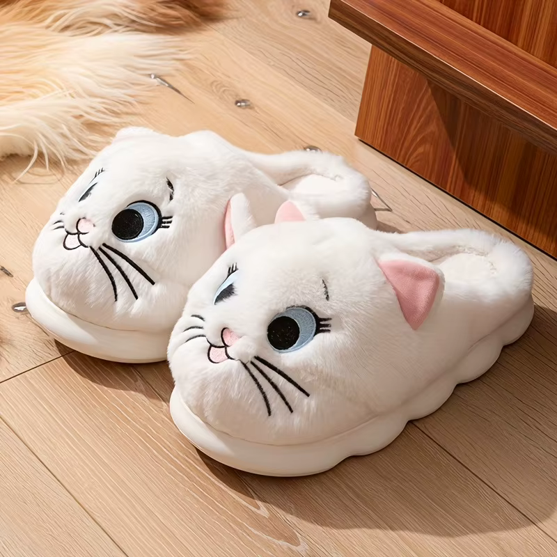 Pantoufles en coton confortables, chaudes et respirantes, design chat de dessin animé, chaussures d'