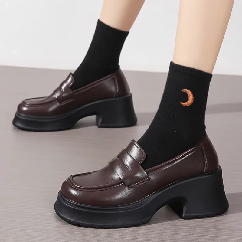 Lucyever-Mocassins à plateforme en cuir PU pour femmes, style de table, Oxfords à talons, chaussures
