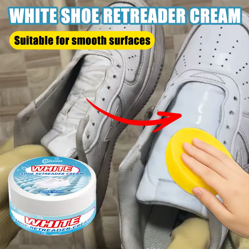 Crème Nettoyante et Rénovatrice pour Chaussures Blanches – Nettoyant et Redresseur de Brillance pour
