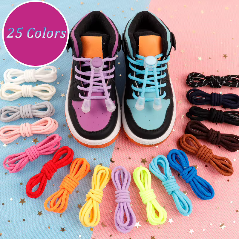 Lacets élastiques à verrouillage rond baskets pour enfants lacets sans attaches lacets sans cravate 