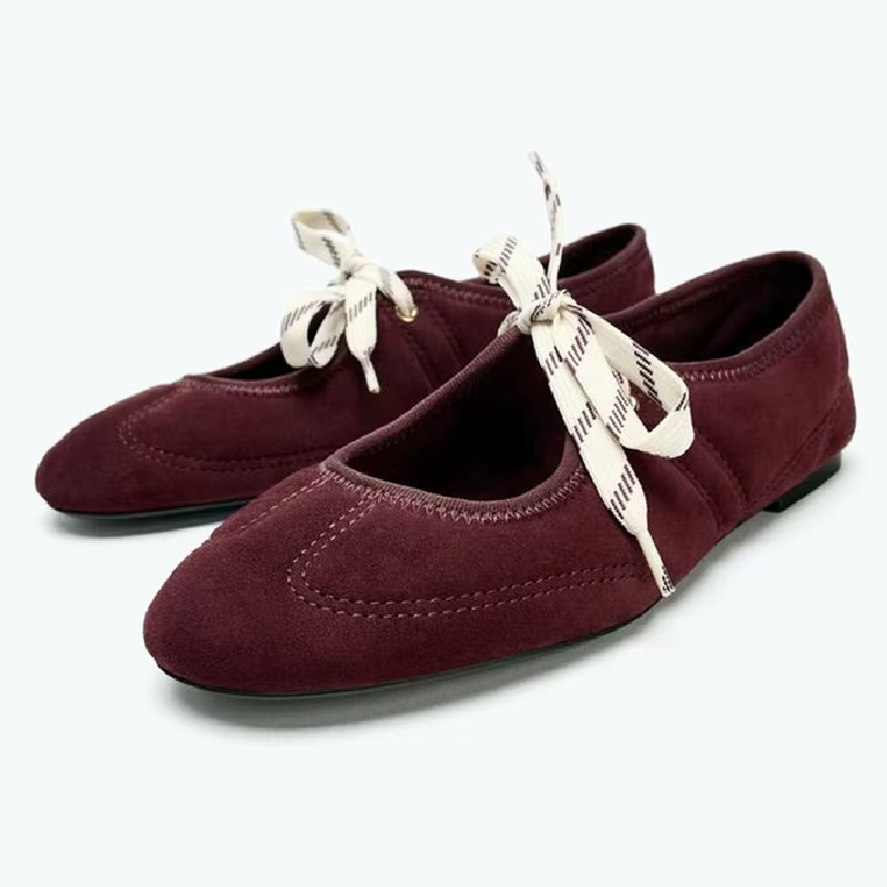 Mode à lacets couture Design marque ballerines femmes haute qualité Faux daim Mary Jane chaussures c