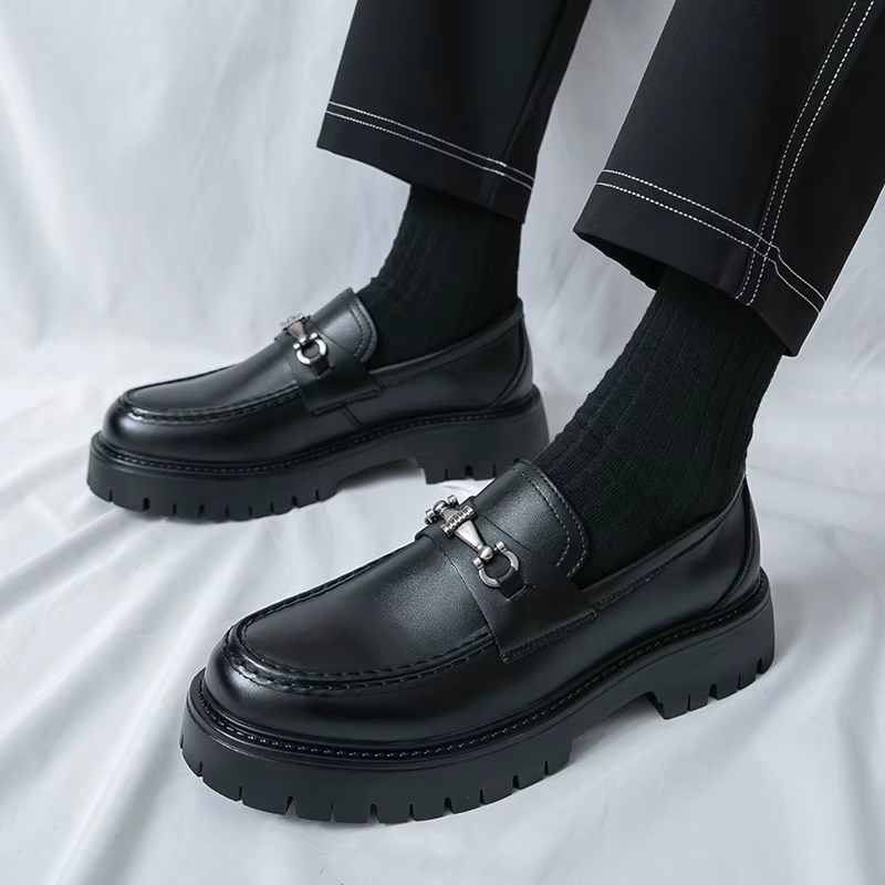 Marque en cuir sans lacet chaussures épaisses mocassins originaux décontractés hommes mode affaires