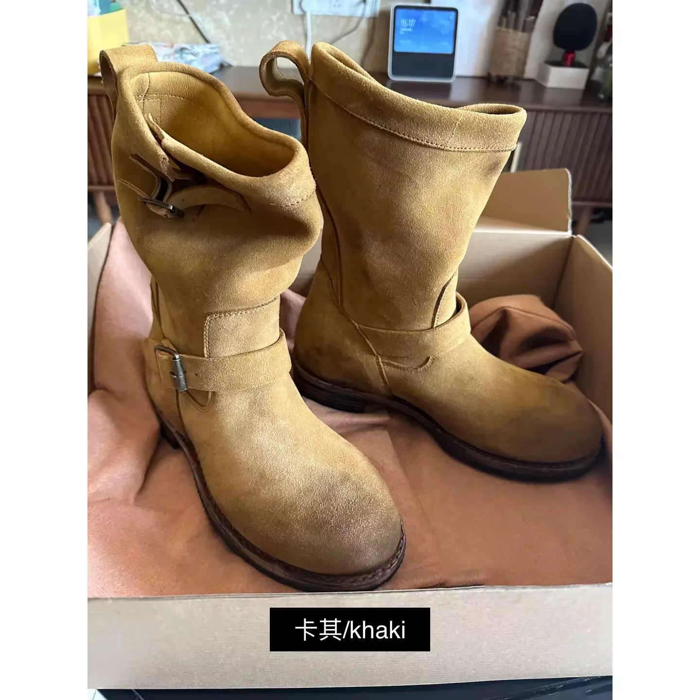 Bottes de travail en daim kaki vintage faites à la main pour hommes et femmes, chaussures d'ingénieu