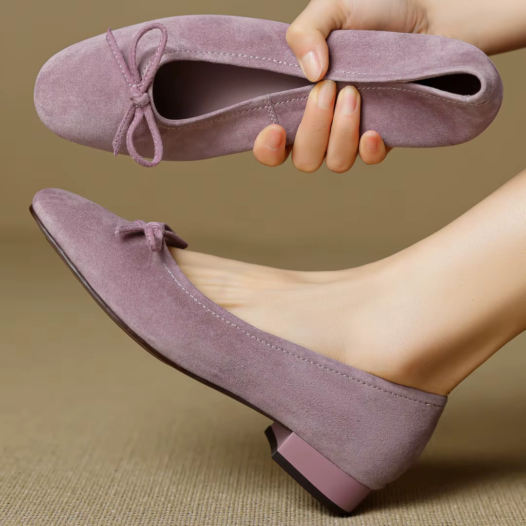 Grande taille 34-43 femmes en daim naturel cuir doux noeud papillon bout rond sans lacet ballerines 