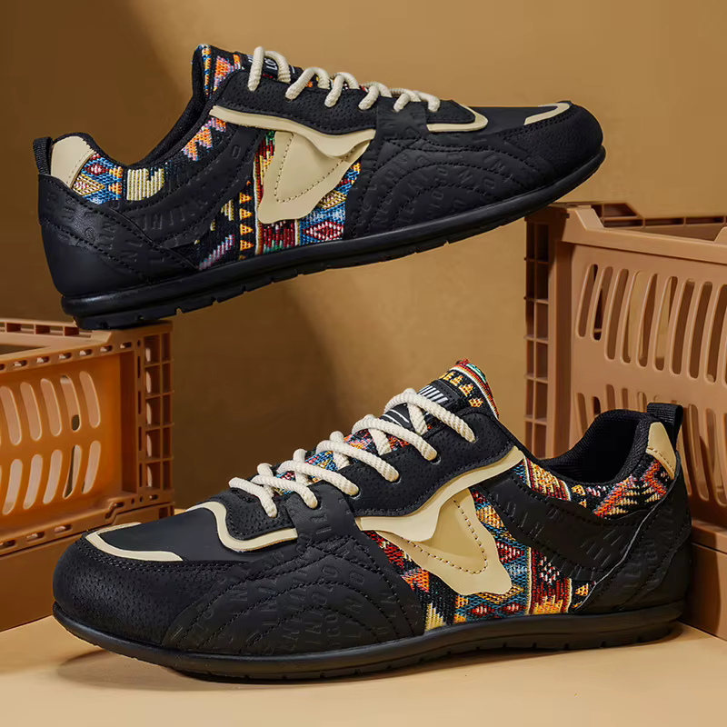 Baskets rétro allemandes pour hommes - Chaussures décontractées basses à imprimé tribal ethnique, ba