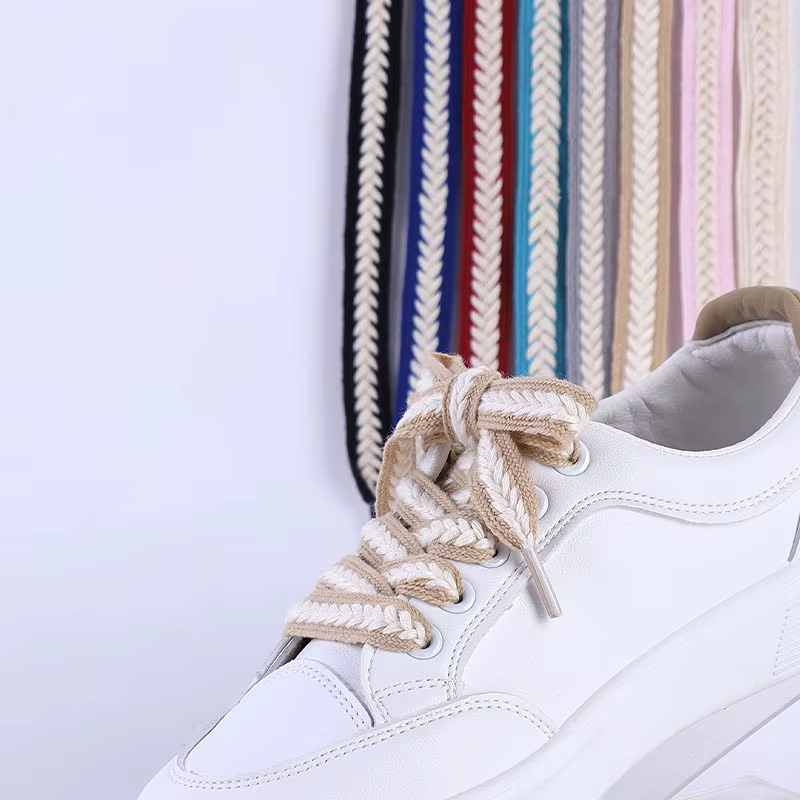 Lacets d'oreille de blé plat pour baskets torsadées tresses guimauve lacet coloré toile de coton tis