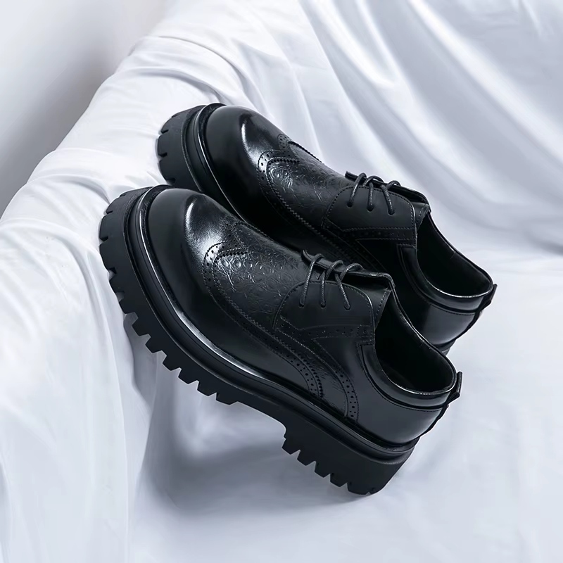 Chaussures formelles en cuir verni pour hommes, plate-forme confortable, luxe, cuir véritable, éléga