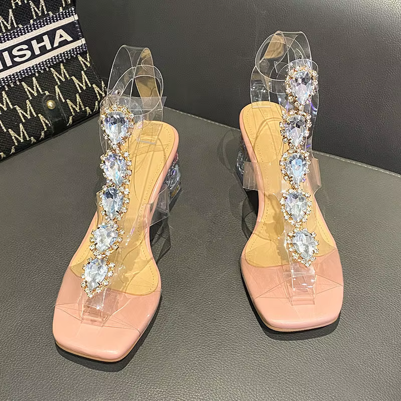 Sandales en plastique à talons bloc, chaussures d'été pour femmes, costume féminin, sangle à boucle 