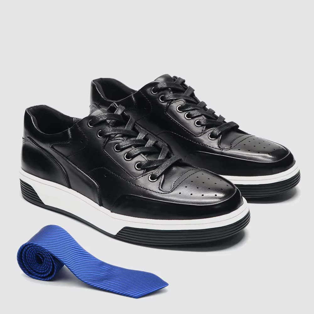 2025 nouvelles chaussures décontractées en cuir véritable pour hommes baskets solide bleu noir Style