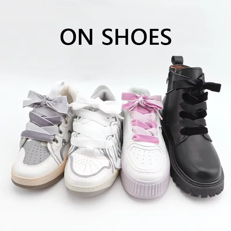 Lacets plats en velours pour femmes, fil de neige, ruban de satin, baskets à la mode, largeur 1.5cm,