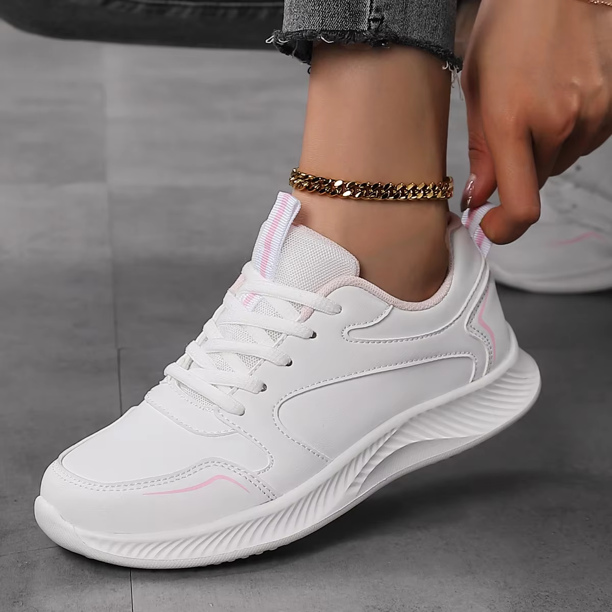 Baskets de tennis en PU pour femmes, chaussures de sport confortables, chaussures décontractées pour