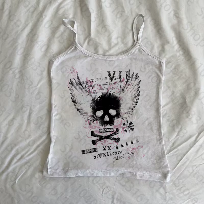 Top court skinny gothique pour filles emo, style vintage, imprimé esthétique, style Y2k, vêtements p