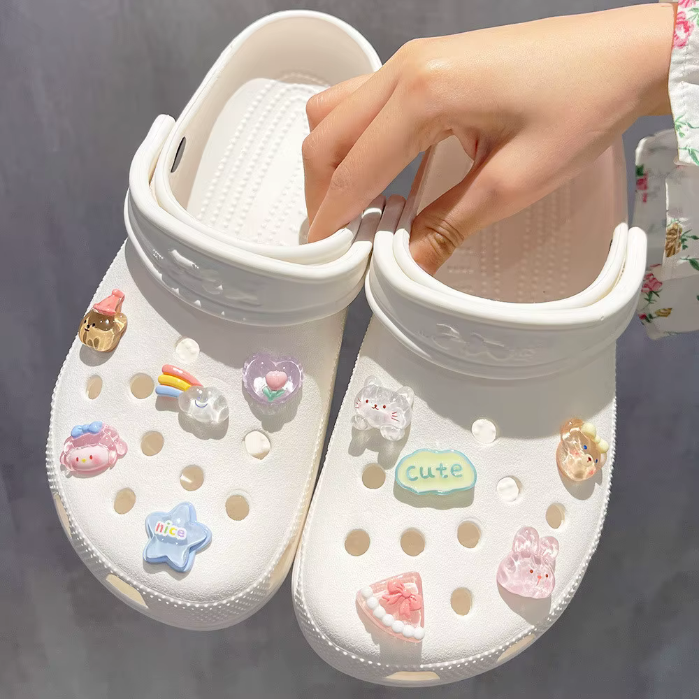 Ensemble de breloques de chaussures en cristal, animaux mignons, arc-en-ciel, fleur de bonbons, acce