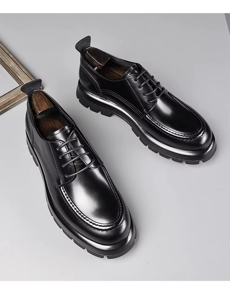Chaussures pour hommes, chaussures en cuir pour hommes, mocassins à lacets à semelles épaisses, cuir