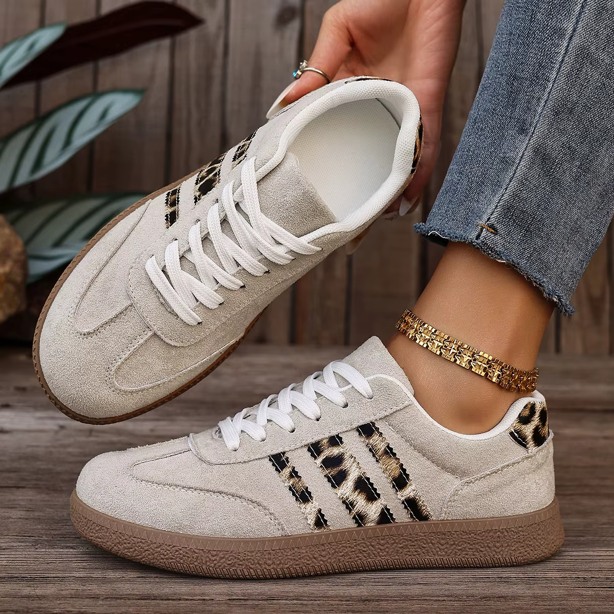 Nouvelles chaussures de sport décontractées imprimées léopard pour l'automne et l'hiver, chaussures 