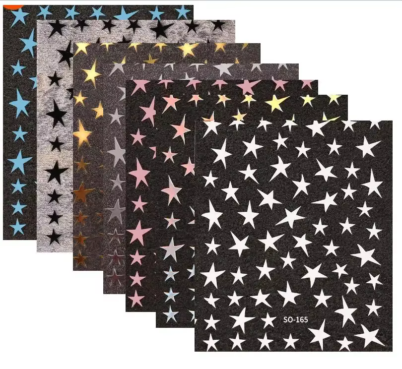 Mélanger 7 étoiles colorées ongles autocollants pentagramme irrégulier décalcomanies Laser brillant 