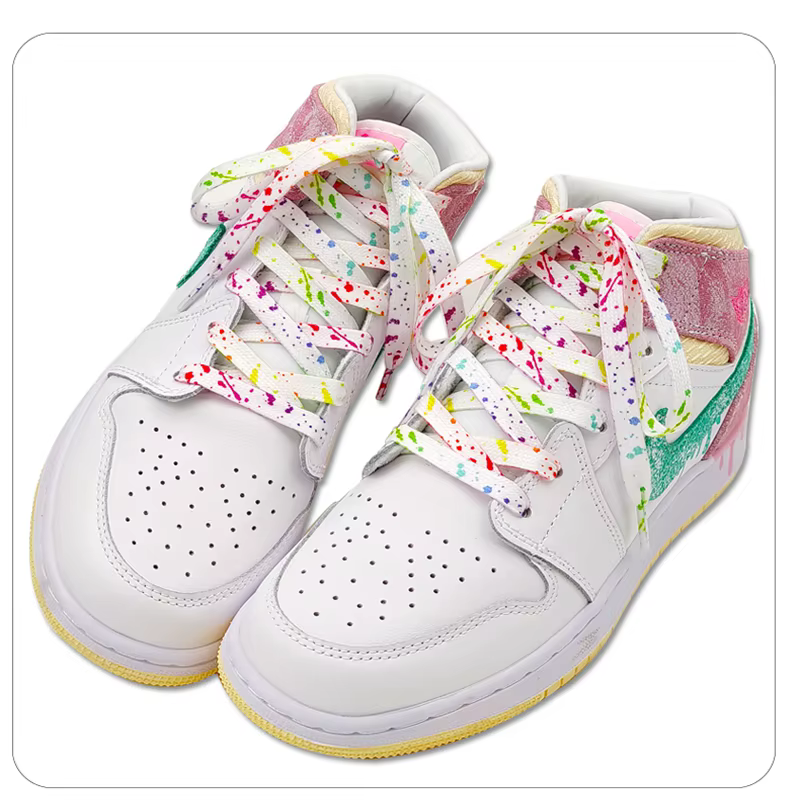 Lacets lumineux arc-en-ciel pour baskets, tissu de qualité, éclaboussures d'encre, mode, 0.8cm, plat