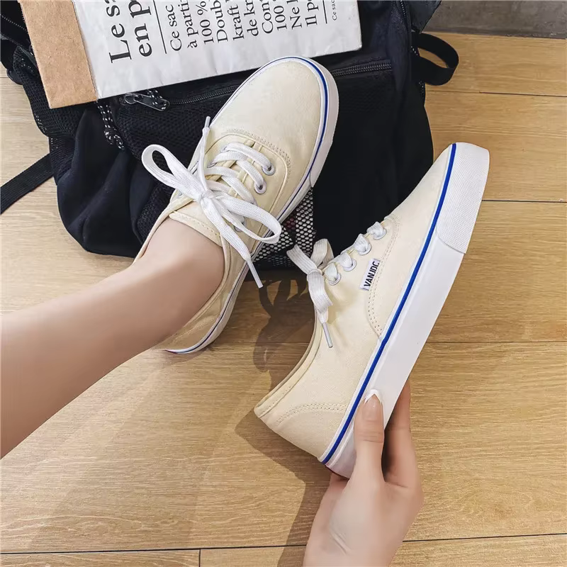 Baskets en toile à lacets pour femmes, chaussures de sport peu profondes, chaussures plates décontra