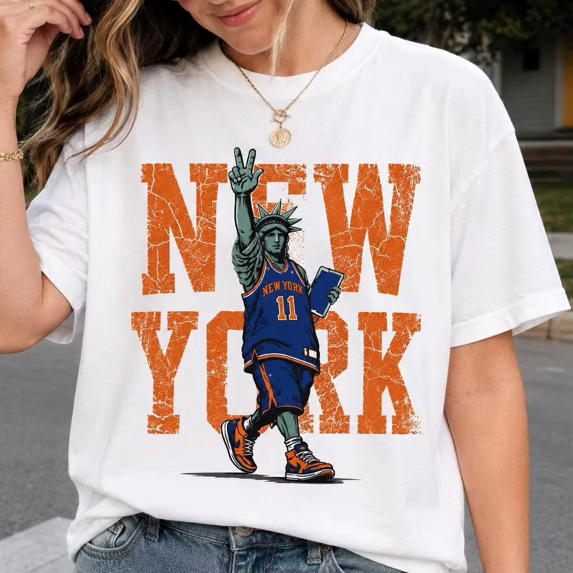 T-shirt de basket-ball Jalen Brunson New York Knicks 2026 pour hommes et femmes, 100% coton, vêtemen