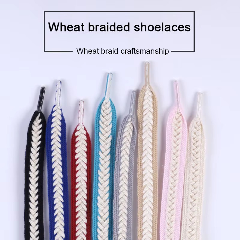 Lacets d'oreille de blé plat pour baskets torsadées tresses guimauve lacet coloré toile de coton tis