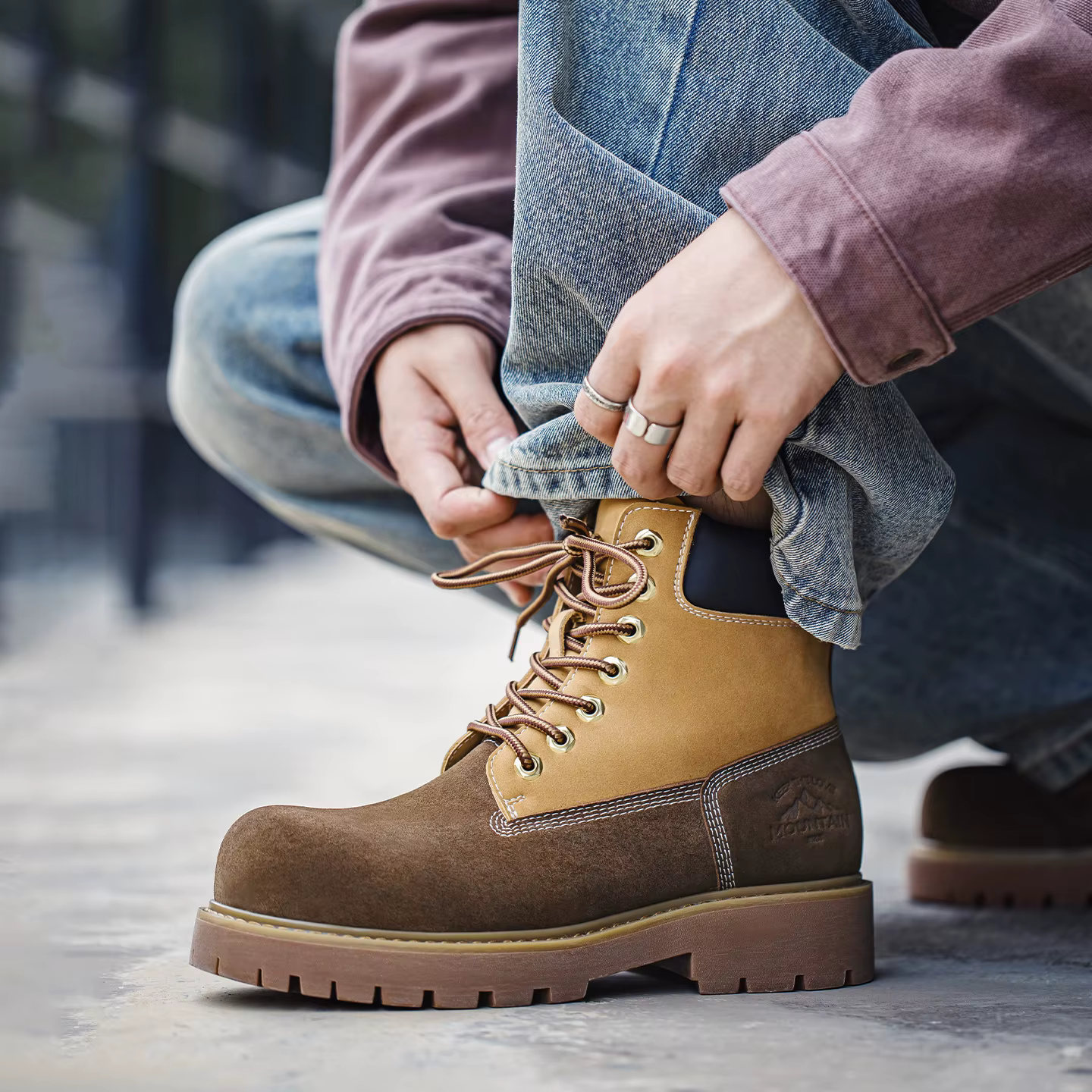 M.A marque épissé haut résistant à l'usure bottes jaunes randonnée en plein air en cuir confortable 