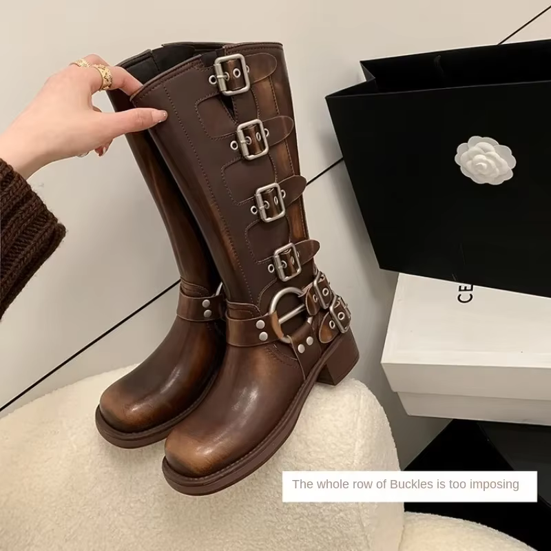 Plate-forme bottes de Combat fermeture éclair talon épais boucle Vintage mode décontracté luxe conce