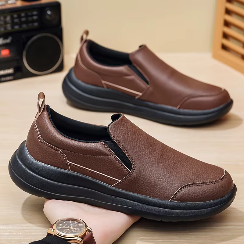 Baskets confortables en cuir à enfiler pour hommes, chaussures de marche de sport décontractées, imp