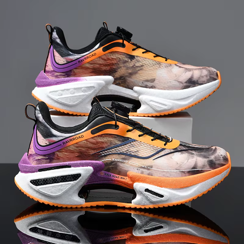 Chaussures de course élastiques pour hommes, chaussures de sport à plaque de carbone et boucle rotat