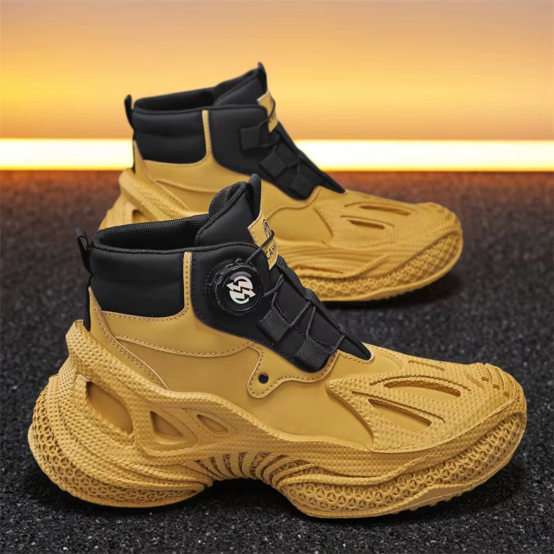 Chaussures de sport décontractées montantes pour hommes, style 'Dad Shoes' tendance, avec bouton rot