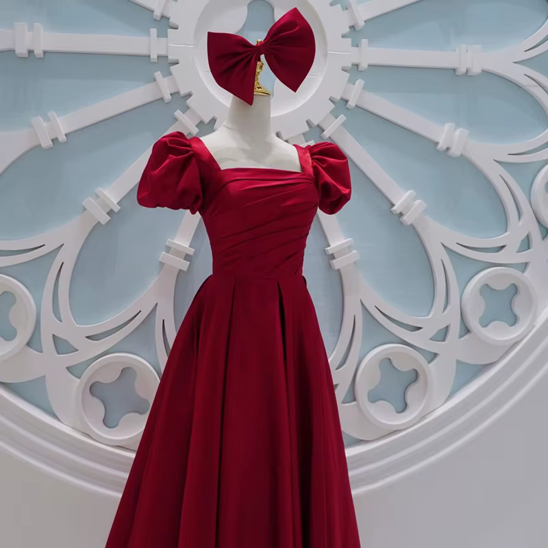 Robe de soirée de fiançailles de style rouge rétro, robes de mariée princesse, patients, nouveau