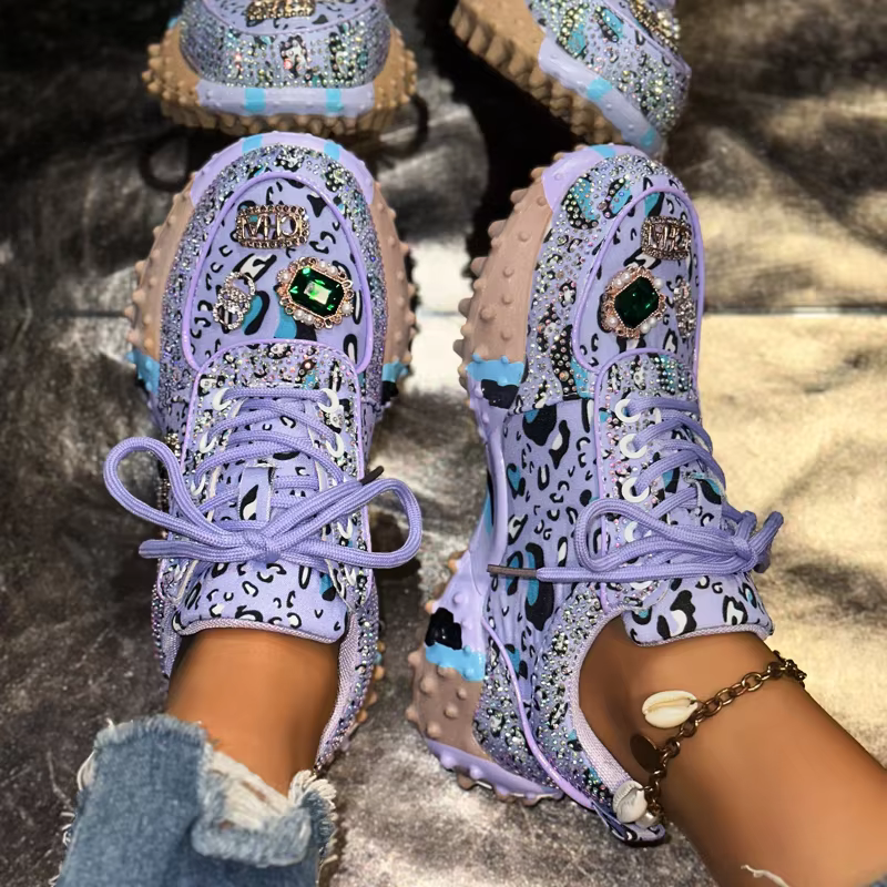 Baskets basses de luxe pour femme, incrustées de diamants, polyvalentes, style Dad Sneakers, sportiv