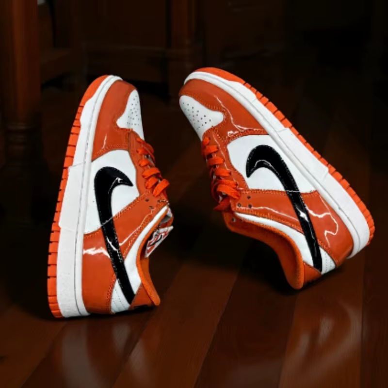 Nike Dunk Low Orange Blanc Noir Femme Rétro Streetwear Chaussures de Skateboard Décontractées Basses