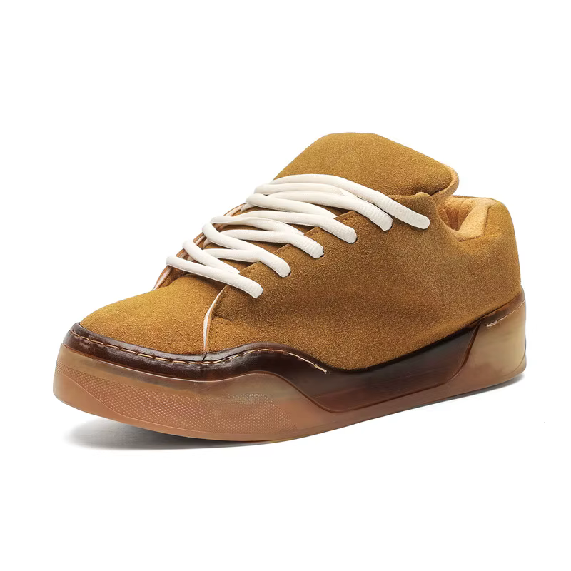 Chaussures de skateboard en cuir suédé pour hommes, baskets marron, chaussures à plateforme, chaussu