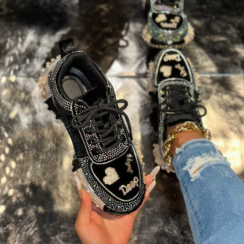 Femmes eau diamant chaussures de sport cristal daim luxe concepteur chaussures décontractées semelle