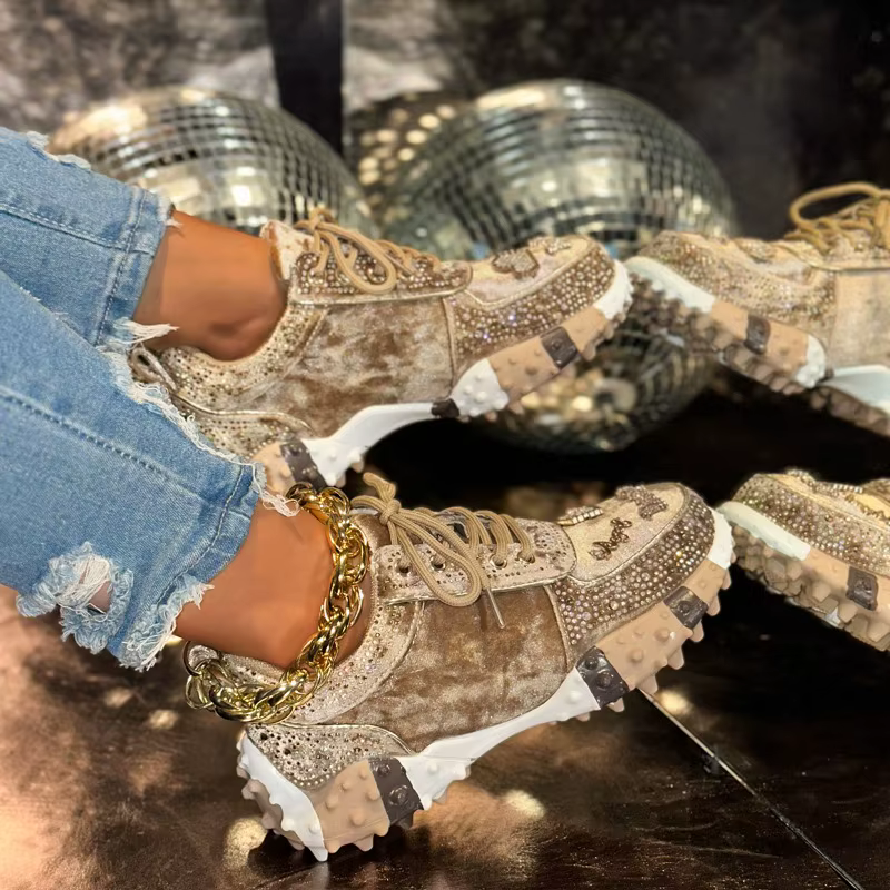 Femmes eau diamant chaussures de sport cristal daim luxe concepteur chaussures décontractées semelle