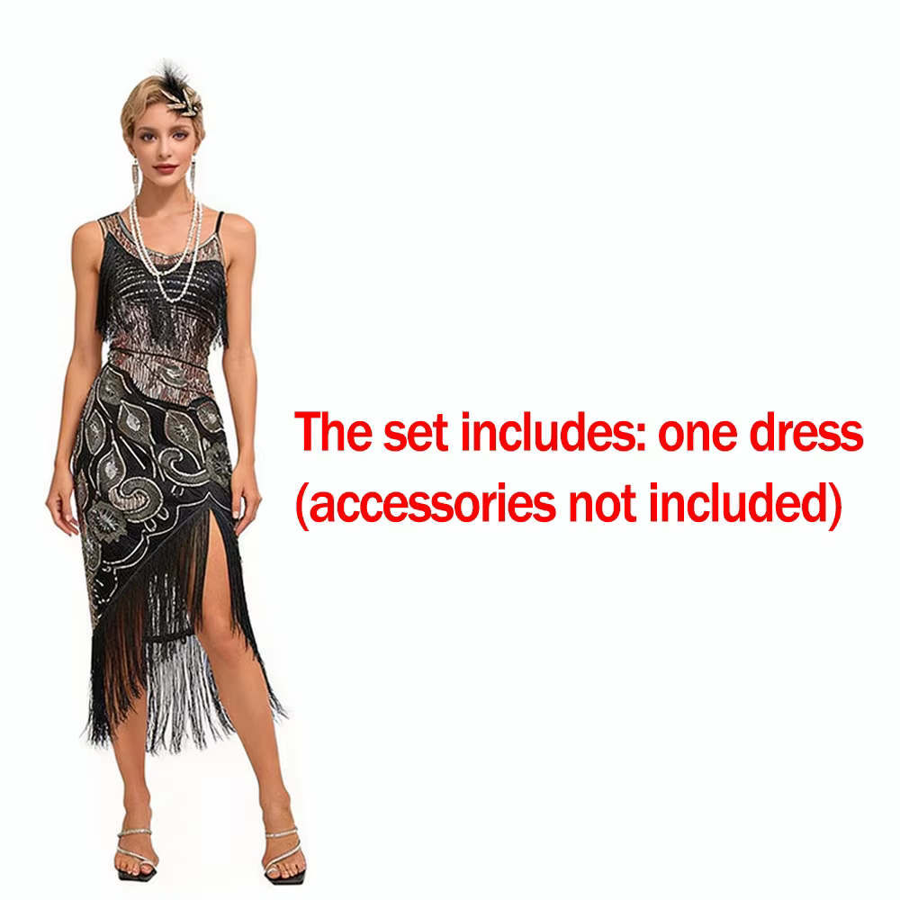 Robe de cocktail style Gatsby des années 1920 avec franges et paillettes, tenue de bal Charleston ré