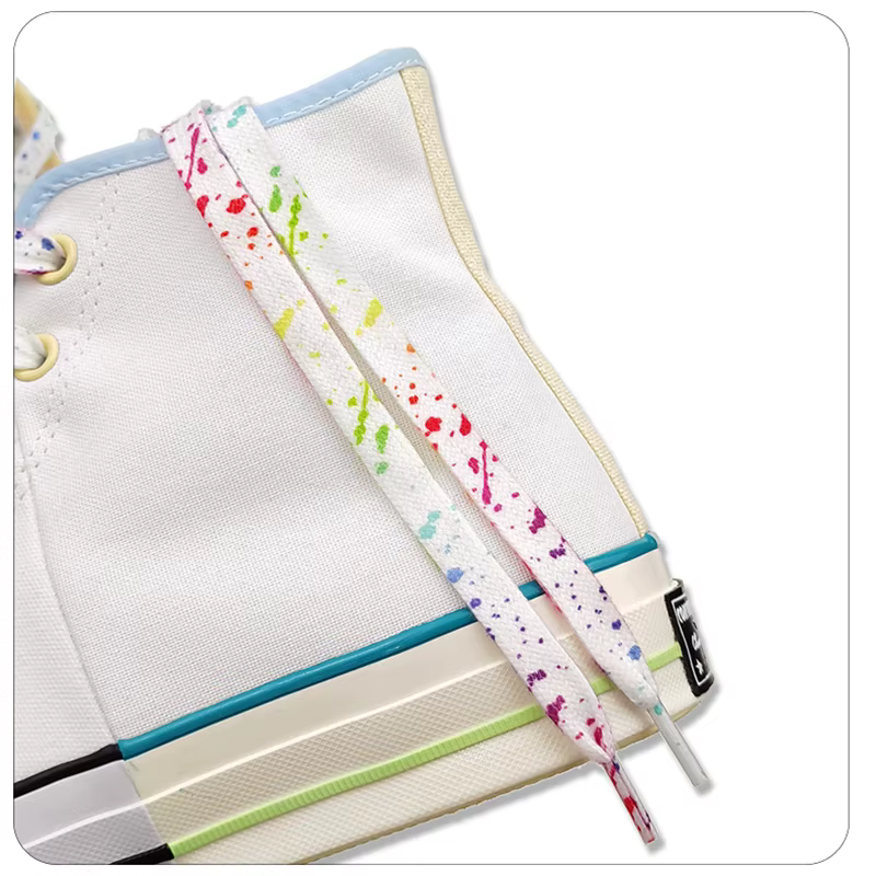 Lacets lumineux arc-en-ciel pour baskets, tissu de qualité, éclaboussures d'encre, mode, 0.8cm, plat