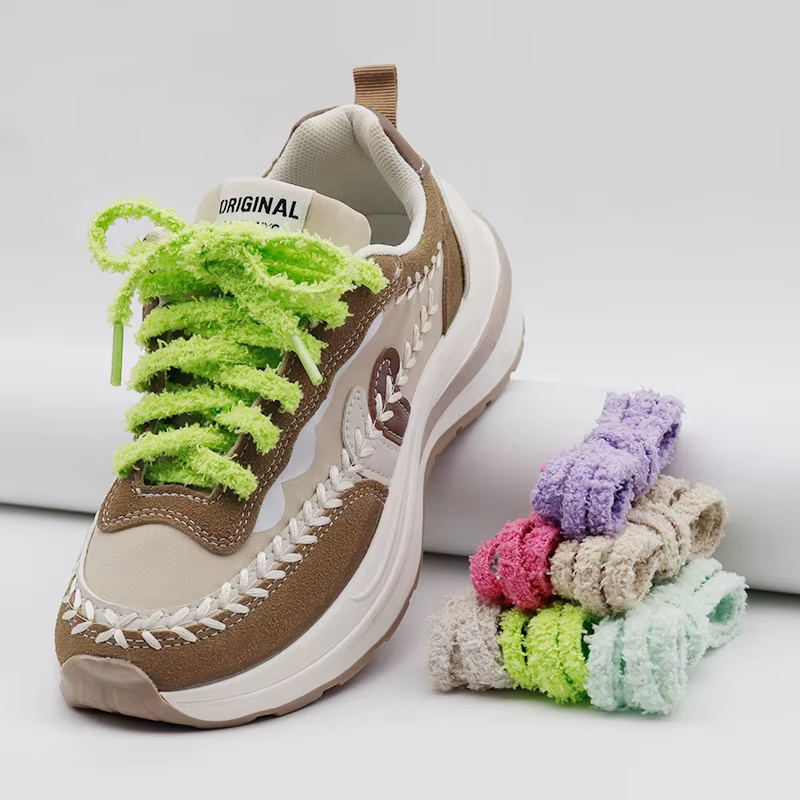 Coolstring lacets moelleux en peluche 7mm de large lacets monocouche plats lacets ultra-doux à la mo