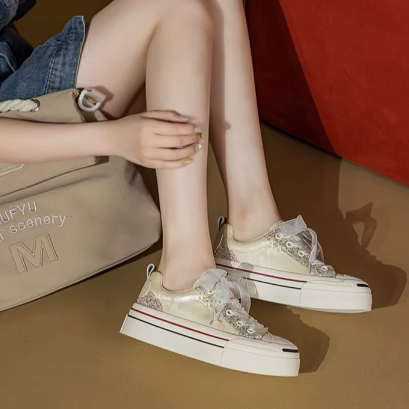 CICIYANG Baskets pour femmes, Nouvelle collection Printemps 2026, en cuir croûte, à semelle épaisse,