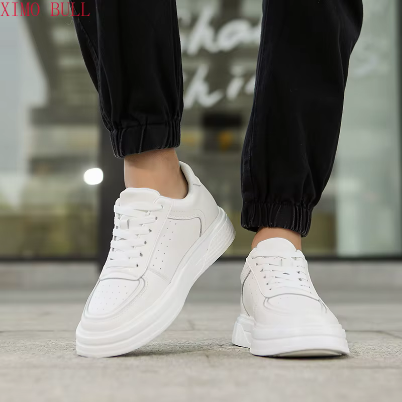 Chaussures De Sport en cuir blanc pour hommes, baskets rehaussantes invisibles De 10cm, grande taill