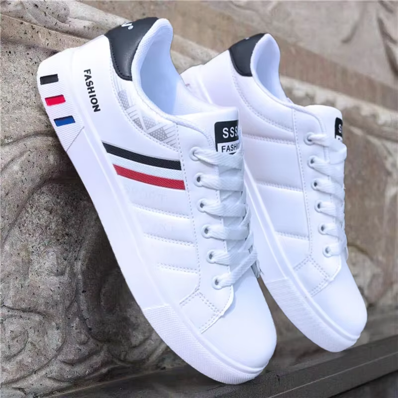 Baskets décontractées légères et respirantes pour hommes, chaussures plates blanches, à lacets, coor