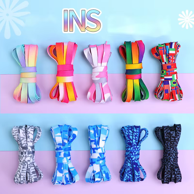 Lacets plats couleur arc-en-ciel lacets décontractés chaussures en toile coloré lacet imprimé dégrad