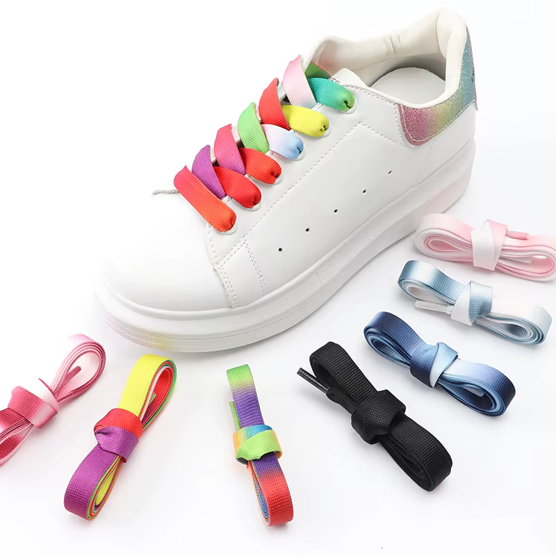 Noir blanc lacets arc-en-ciel lacets Sneaker chaussure décontractée dentelle dégradé plat lacet 1.2 
