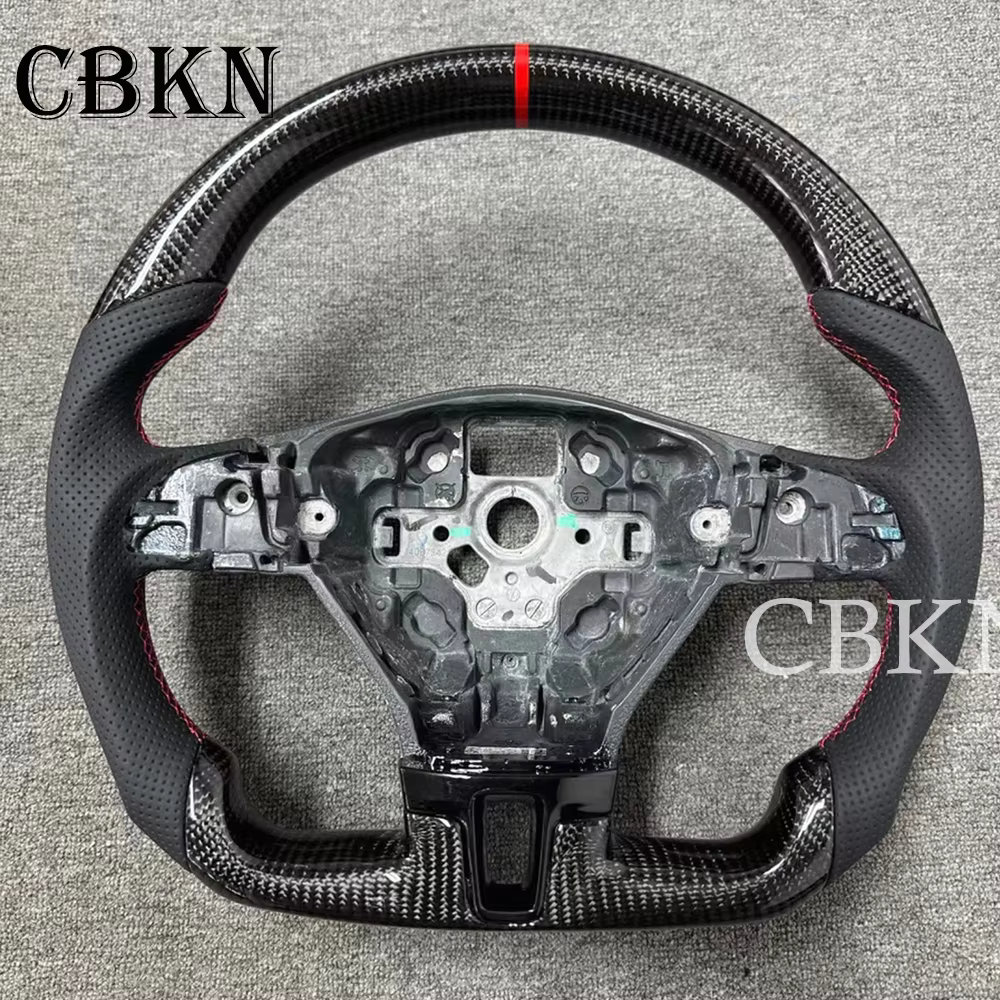 Volant sport R8 Style Ultimate à fond plat en fibre de carbone véritable forgée avec cuir pour VW Vo