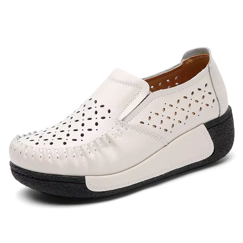 2025 plate-forme chaussures plates pour femmes sans lacet évider véritable cuir de vache Swing chaus