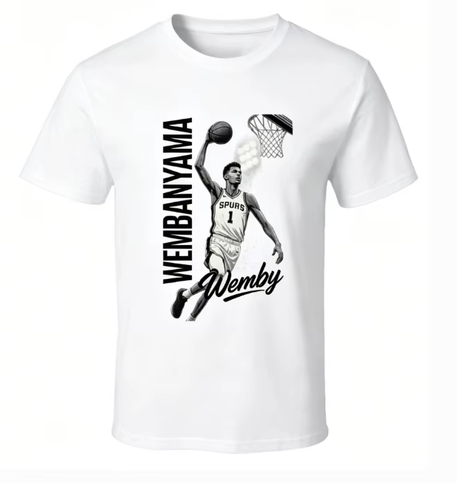 T-shirt d'été en pur coton imprimé Victor Wembanyama pour hommes et femmes, chemise à manches courte
