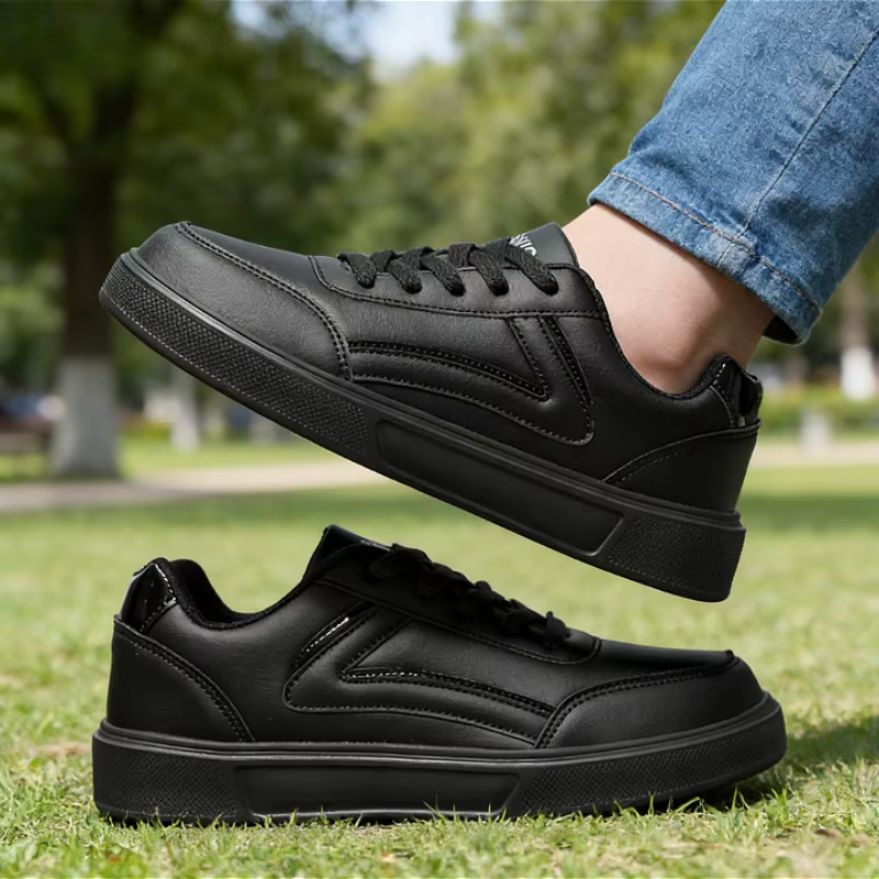 Chaussures classiques en cuir noir pour femmes, baskets décontractées à lacets, légères, respirantes