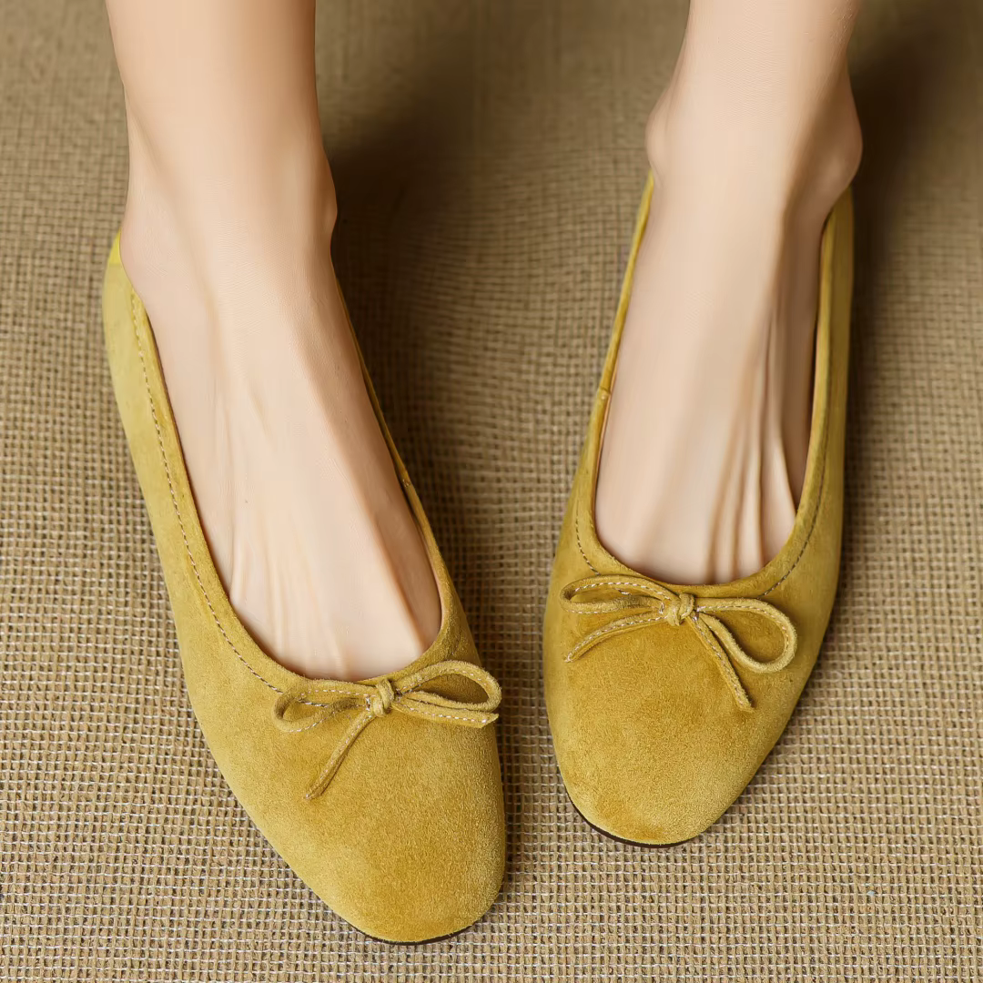 Grande taille 34-43 femmes en daim naturel cuir doux noeud papillon bout rond sans lacet ballerines 