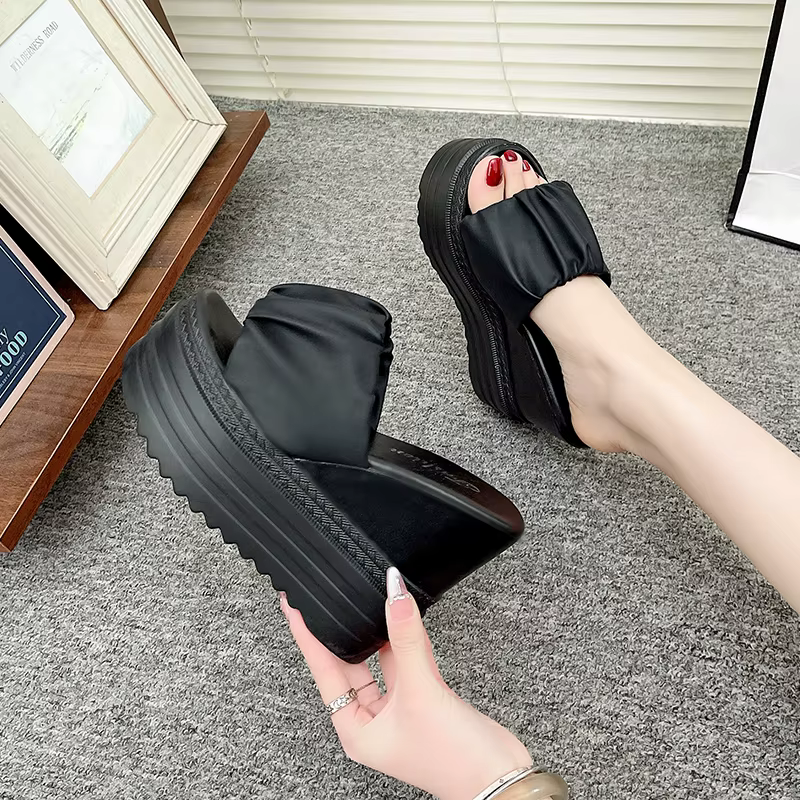 12CM pantoufles chaussures décontractées augmenté plate-forme interne diapositives cale femmes talon